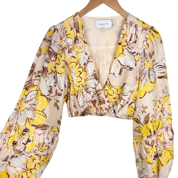 NWOT Significant Other top linen yellow flower crop blouse shirt Aisha Revolve 4 - Picture 5 of 15